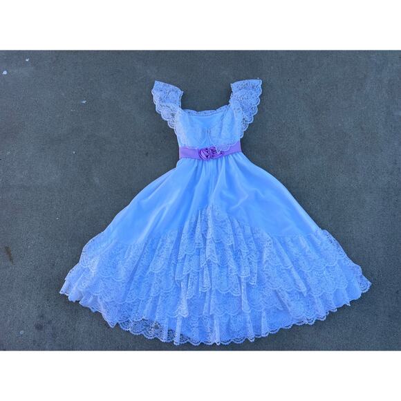 Vint. 80s Gone With The Wind Southern Belle Lace Ruffles White Purple Prom Dress - Picture 12 of 15